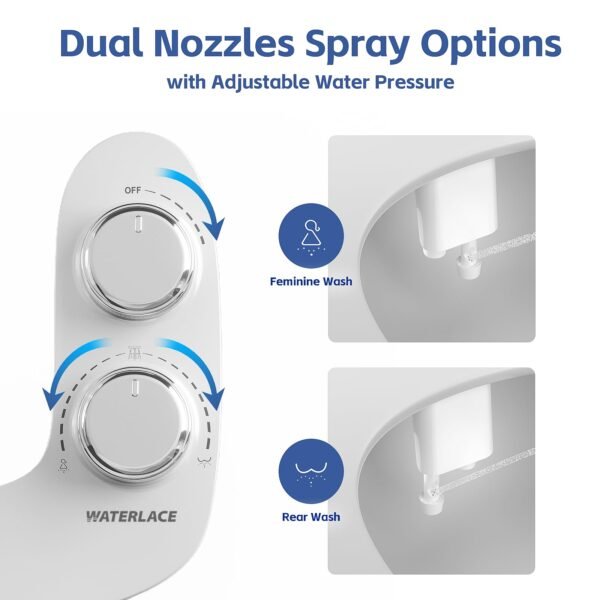 Bidet Attachment for Toilet, Ultra-Slim Non-Electric, Self Clean Bidet Sprayer, Adjustable Water Pressure, Dual Nozzle for Feminine/Posterior Wash, Easy to Install