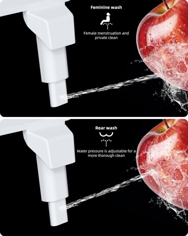 Bidet Attachment for Toilet, Non-Electric Dual Nozzle for Frontal & Rear Wash, Adjustable Water Pressure Control, Fresh Water Bidet Toilet Seat, Self Cleaning Water Sprayer