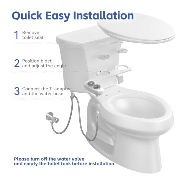 Bidet Attachment for Toilet, Ultra-Slim Non-Electric, Self Clean Bidet Sprayer, Adjustable Water Pressure, Dual Nozzle for Feminine/Posterior Wash, Easy to Install