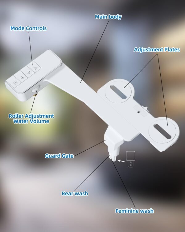Bidet Attachment for Toilet, Non-Electric Dual Nozzle for Frontal & Rear Wash, Adjustable Water Pressure Control, Fresh Water Bidet Toilet Seat, Self Cleaning Water Sprayer
