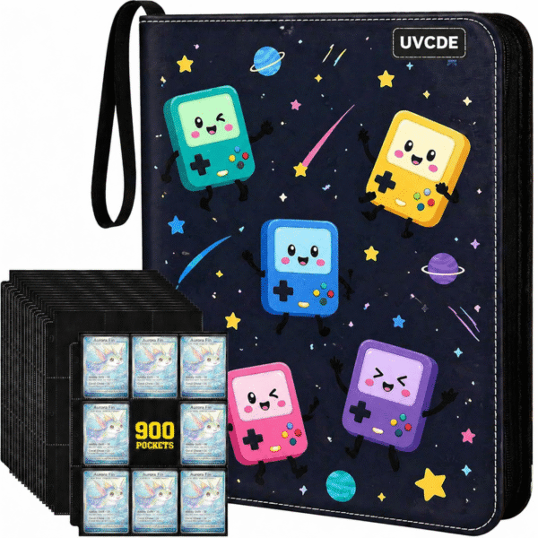 主图1 (2) UVCDE 900-Card 9-Pocket Card Binder with 50 Removable Pages – 3-Ring Zipper Album for TCG, Sports & Game Cards, Water-Resistant PU Cover, Fits Standard 2.5" x 3.5" Cards